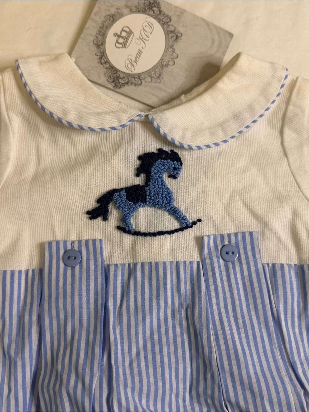 Beau KiD Kids Designer Boutique Wear Rocking Horse‎ Bubble Romper 3/6 Months NWT